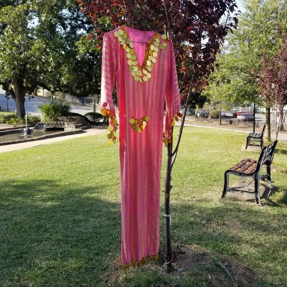 ☆ 1960s / 1970s Vintage Sequined Prom Dress Egyptian Dress Pink Dress Moroccan ☆